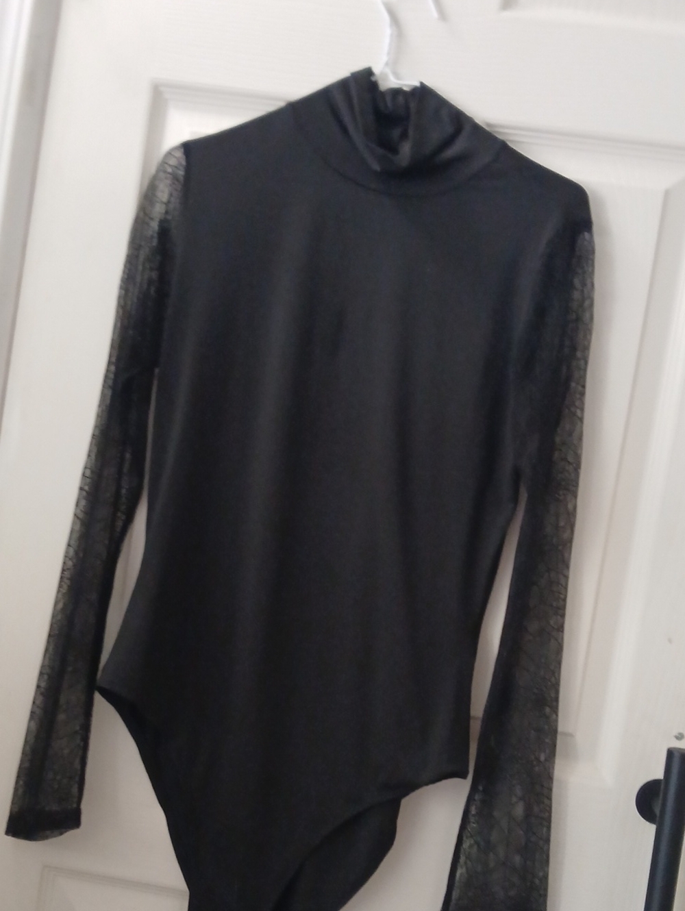 Disturbia Black Lace-Sleeve Turtleneck Bodysuit